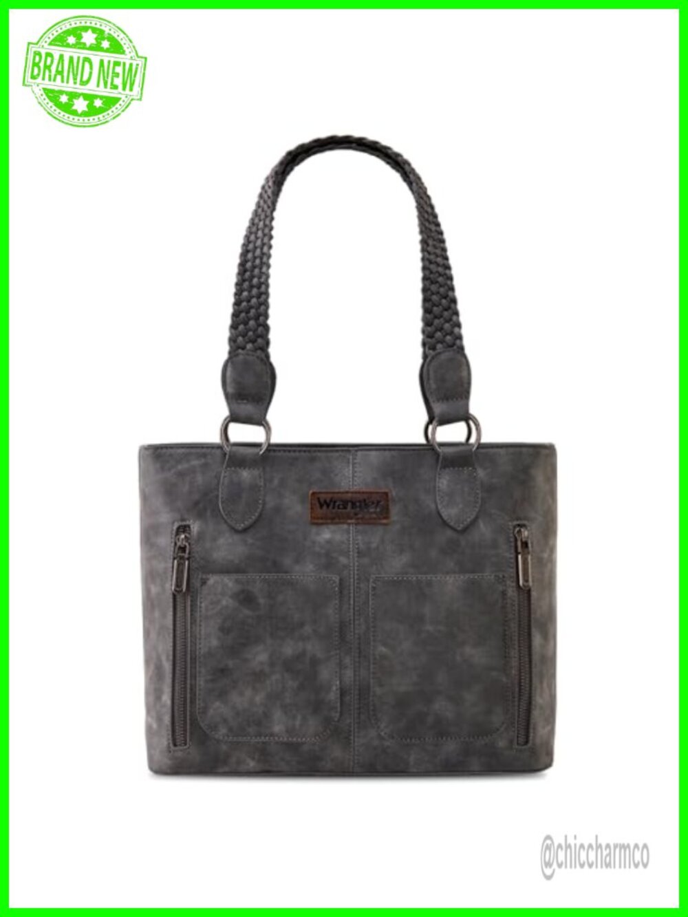 Distressed Western Tote Bag with Multi Pockets and Braided Straps